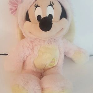 Disney Store Minnie Mouse Plush Easter Bunny 14" Pink Yellow.